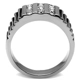 TK364 - High polished (no plating) Stainless Steel Ring with Top Grade Crystal  in Clear - Alamode