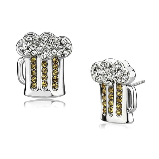 TK3658 - High polished (no plating) Stainless Steel Earrings with Top Grade Crystal  in Topaz