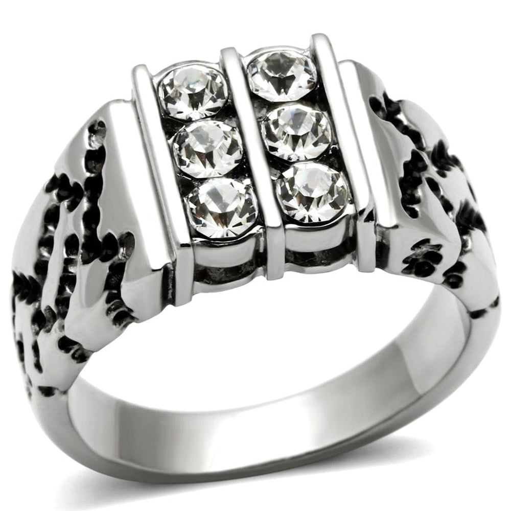TK365 - High polished (no plating) Stainless Steel Ring with Top Grade Crystal  in Clear - Alamode