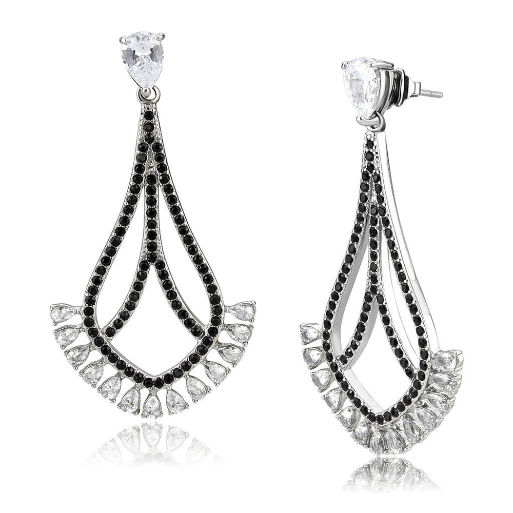 TK3664 - High polished (no plating) Stainless Steel Earrings with AAA Grade CZ  in Clear - Alamode
