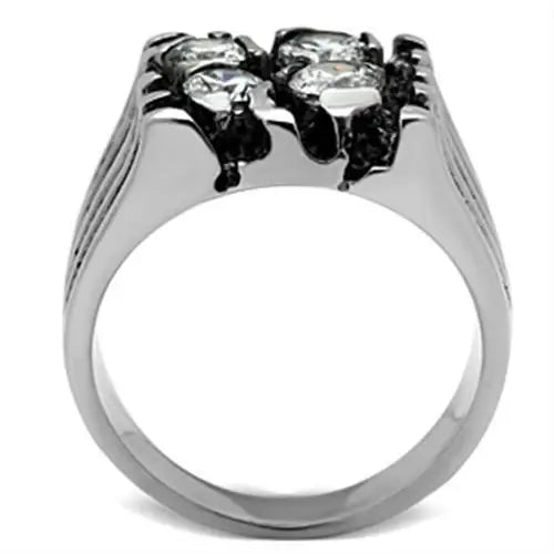 TK366 - High polished (no plating) Stainless Steel Ring with AAA Grade CZ in Clear - Alamode - Flyclothing LLC