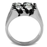 TK366 - High polished (no plating) Stainless Steel Ring with AAA Grade CZ  in Clear - Alamode