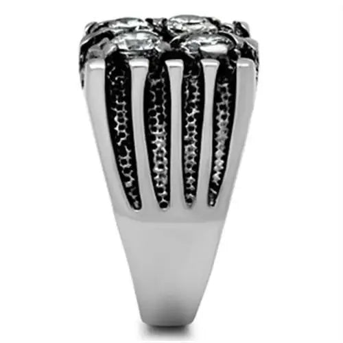 TK366 - High polished (no plating) Stainless Steel Ring with AAA Grade CZ in Clear - Alamode - Flyclothing LLC