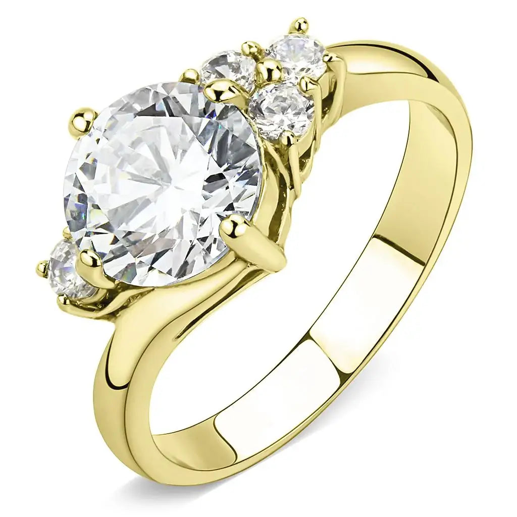 TK3670 - IP Gold(Ion Plating) Stainless Steel Ring with AAA Grade CZ in Clear - Alamode - Flyclothing LLC