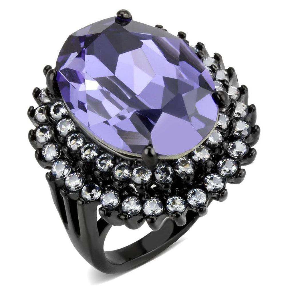 TK3687 - IP Black(Ion Plating) Stainless Steel Ring with Top Grade Crystal  in Tanzanite - Alamode