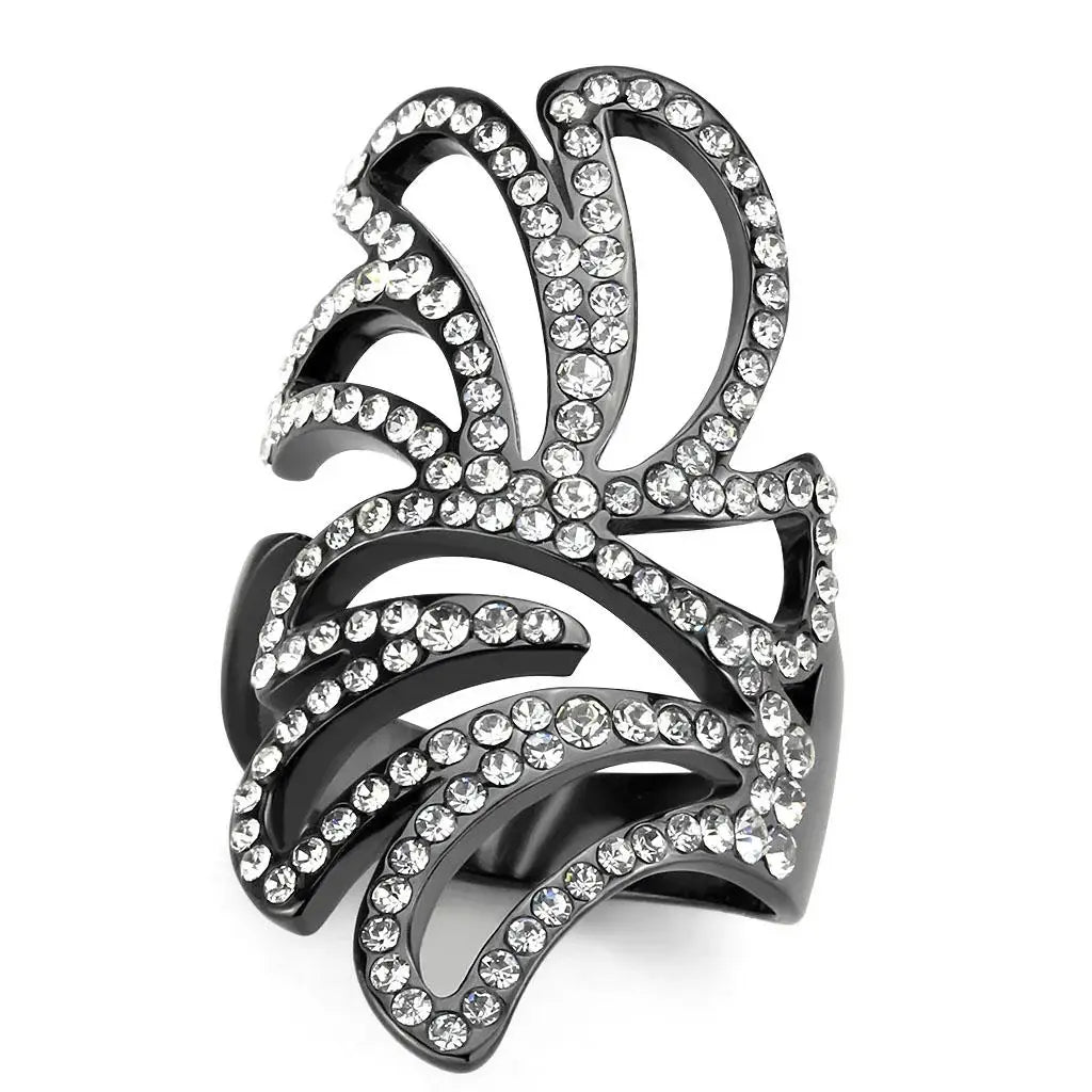 TK3688 - IP Light Black (IP Gun) Stainless Steel Ring with Top Grade Crystal in Clear - Alamode - Flyclothing LLC