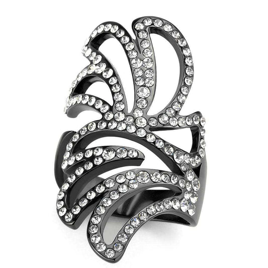 TK3688 - IP Light Black (IP Gun) Stainless Steel Ring with Top Grade Crystal in Clear - Alamode - Flyclothing LLC