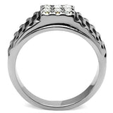 TK368 - High polished (no plating) Stainless Steel Ring with Top Grade Crystal  in Clear - Alamode