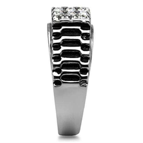 TK368 - High polished (no plating) Stainless Steel Ring with Top Grade Crystal in Clear - Alamode - Flyclothing LLC