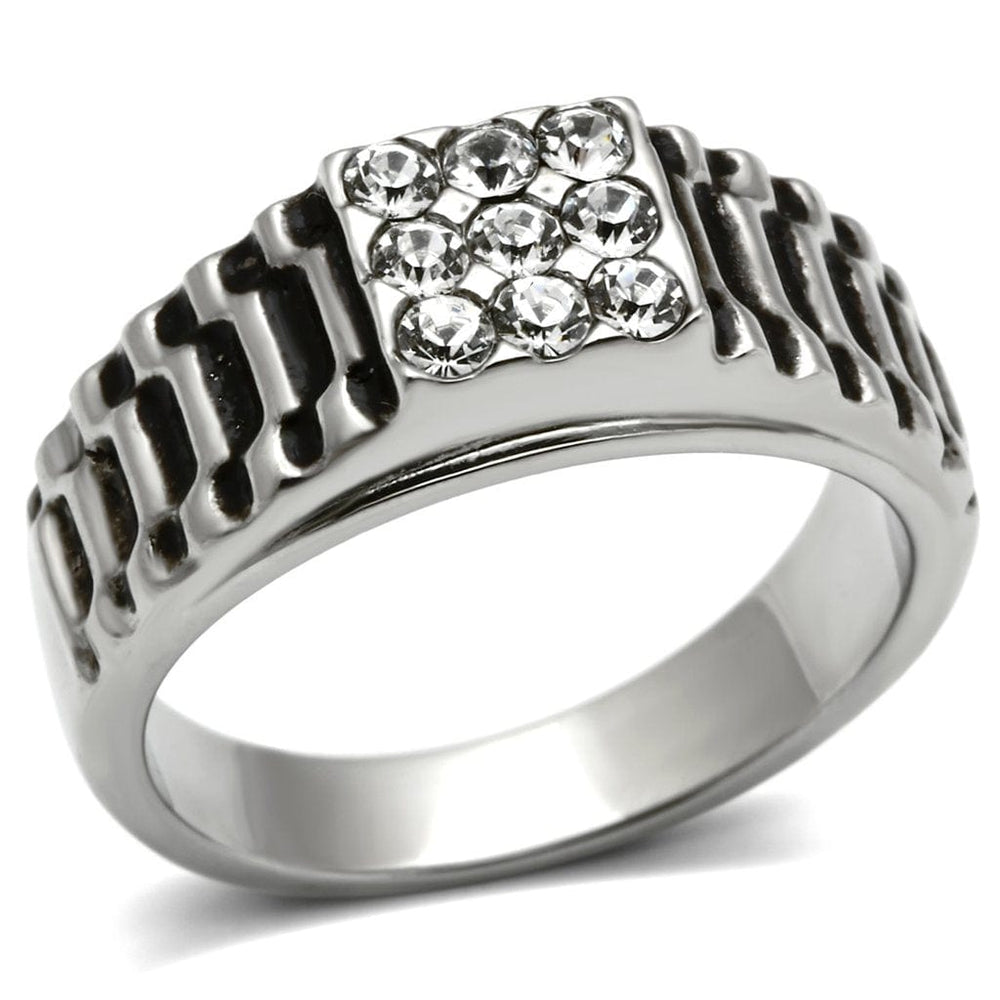 TK368 - High polished (no plating) Stainless Steel Ring with Top Grade Crystal  in Clear - Alamode
