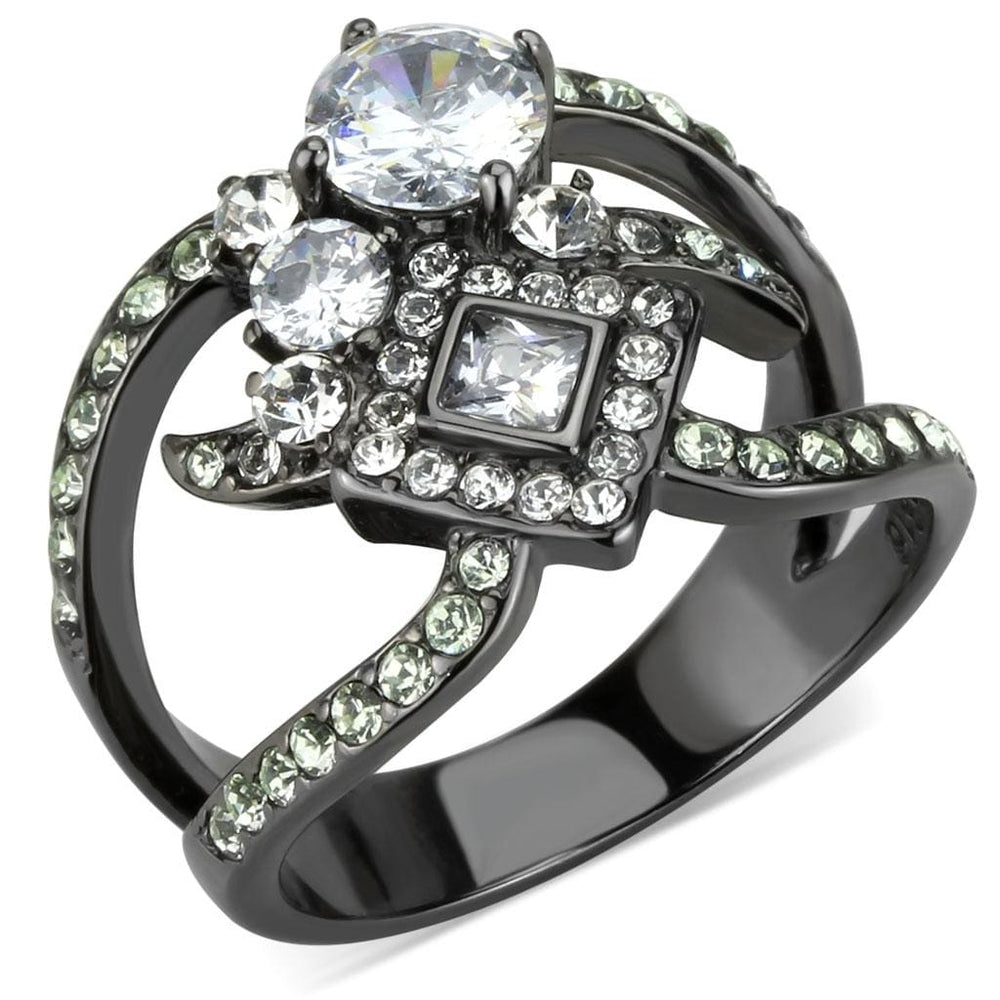 TK3690 - IP Light Black  (IP Gun) Stainless Steel Ring with AAA Grade CZ  in Clear - Alamode