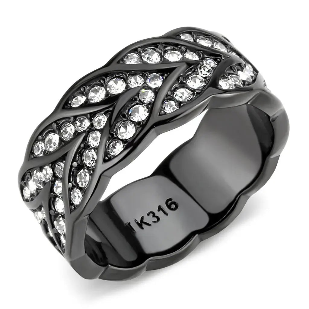 TK3691 - IP Black(Ion Plating) Stainless Steel Ring with Top Grade Crystal in Clear - Alamode - Flyclothing LLC