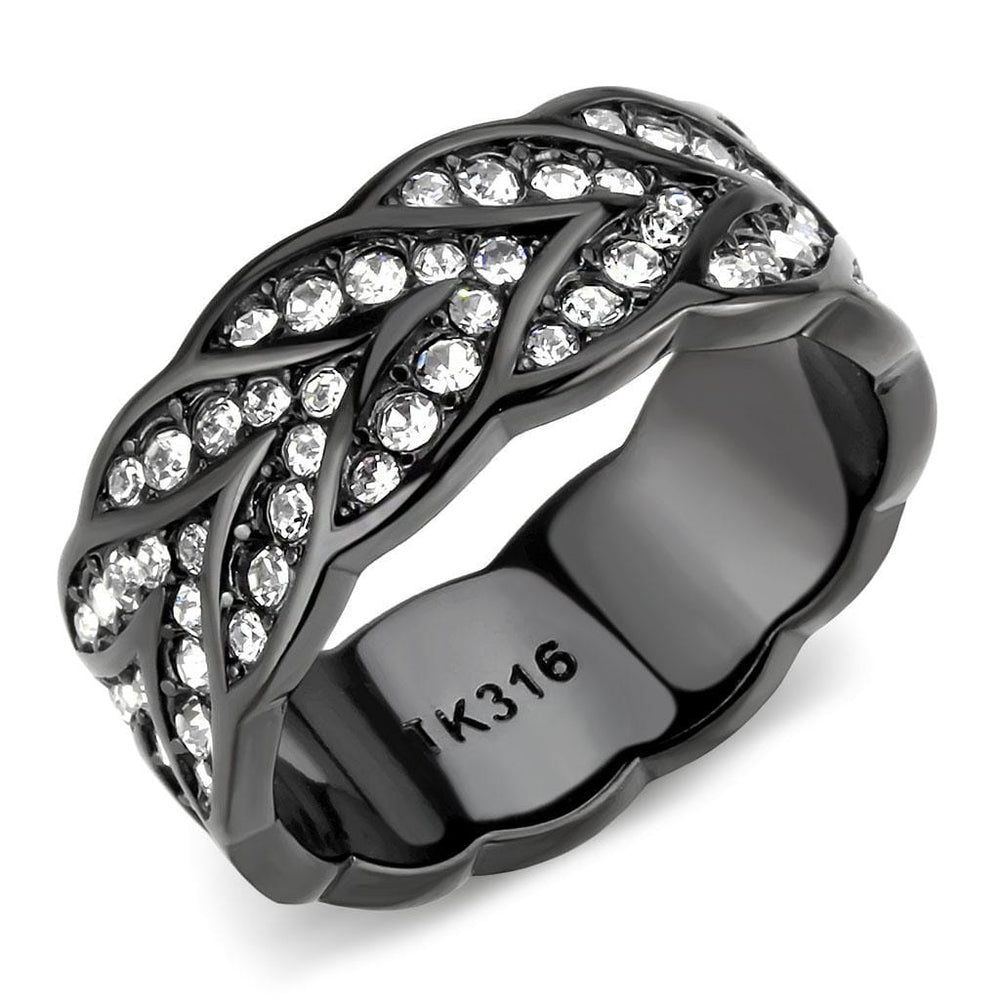 TK3691 - IP Black(Ion Plating) Stainless Steel Ring with Top Grade Crystal  in Clear - Alamode
