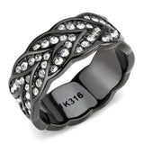 TK3691 - IP Black(Ion Plating) Stainless Steel Ring with Top Grade Crystal  in Clear - Alamode