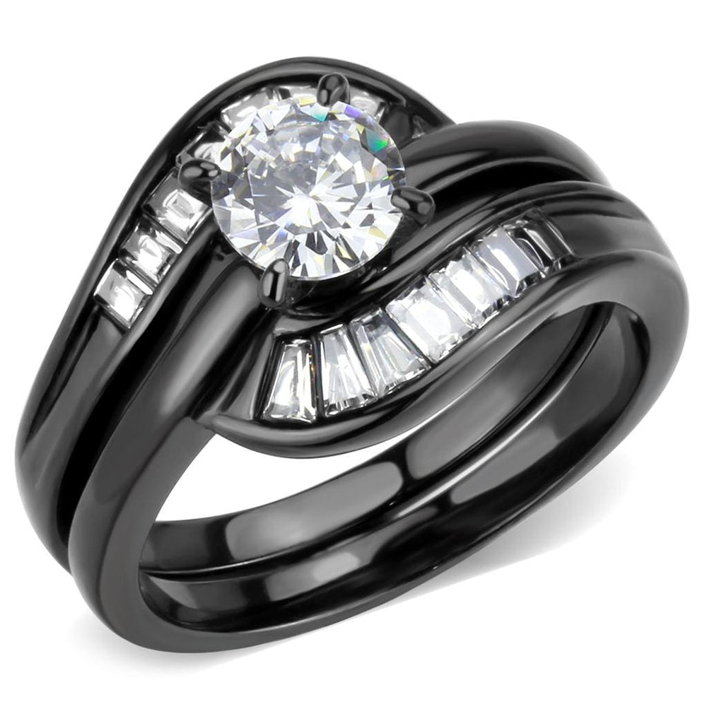 TK3693 - IP Black(Ion Plating) Stainless Steel Ring with AAA Grade CZ  in Clear - Alamode