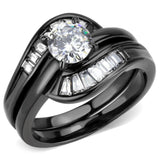 TK3693 - IP Black(Ion Plating) Stainless Steel Ring with AAA Grade CZ  in Clear - Alamode