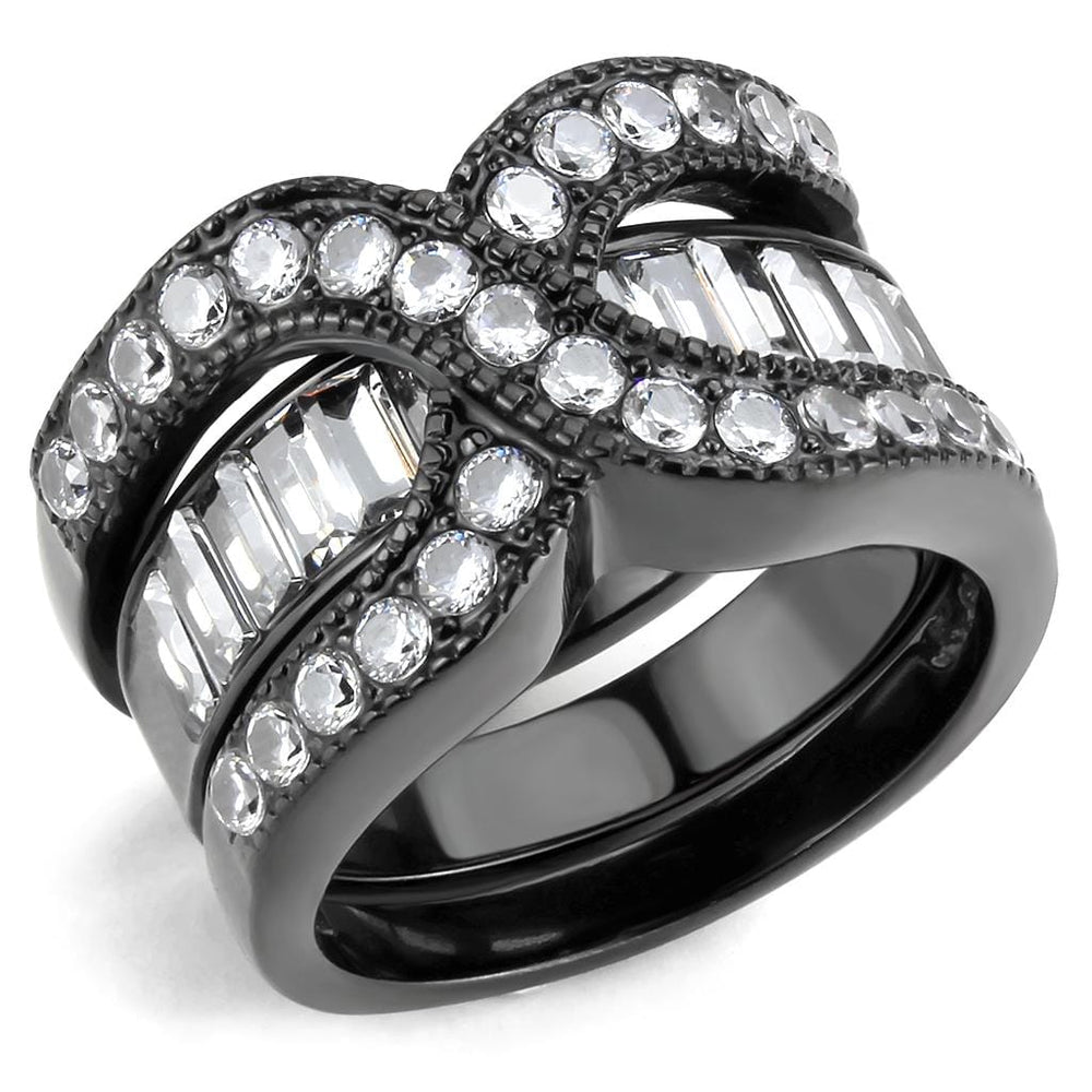 TK3694 - IP Black(Ion Plating) Stainless Steel Ring with AAA Grade CZ  in Clear - Alamode