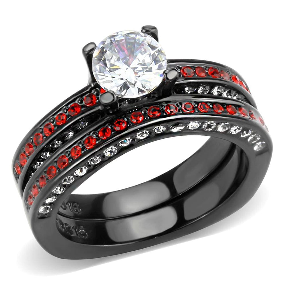 TK3695 - IP Black(Ion Plating) Stainless Steel Ring with AAA Grade CZ  in Clear - Alamode