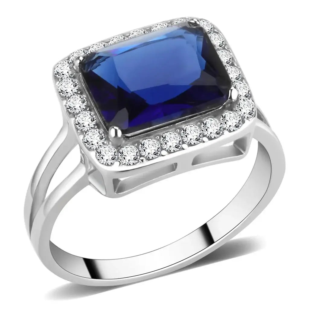 TK3696 - High polished (no plating) Stainless Steel Ring with Synthetic Synthetic Glass in Montana - Alamode - Flyclothing LLC