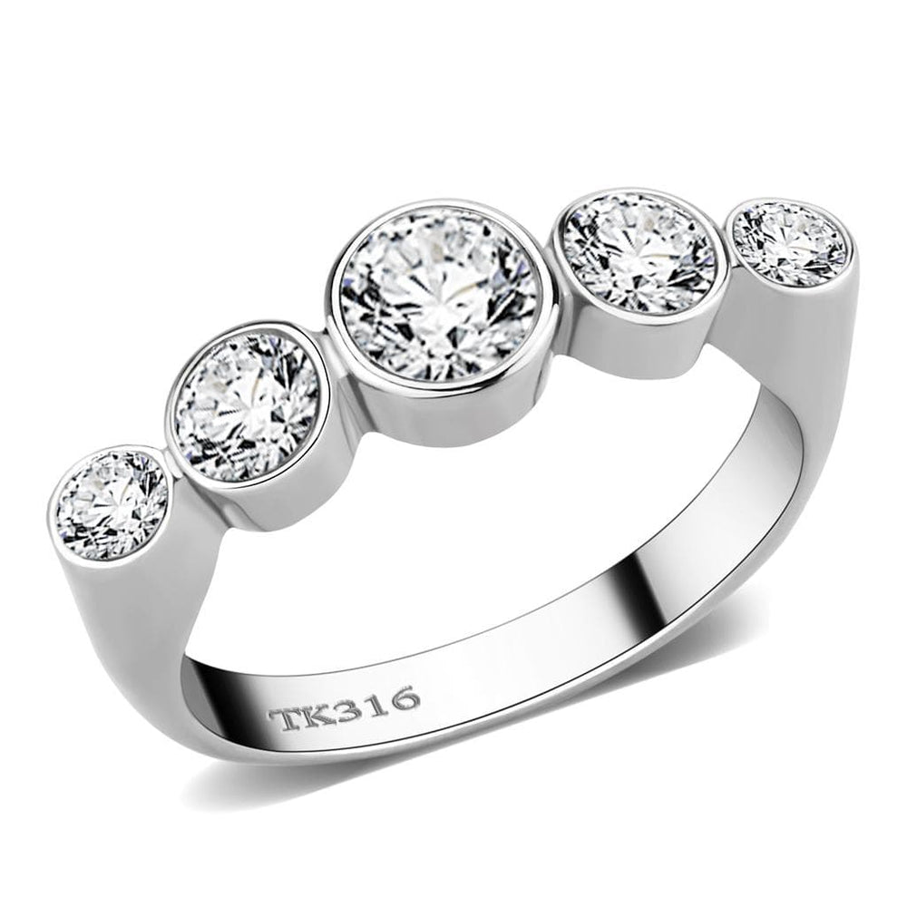 TK3697 - High polished (no plating) Stainless Steel Ring with AAA Grade CZ  in Clear - Alamode