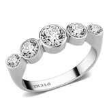 TK3697 - High polished (no plating) Stainless Steel Ring with AAA Grade CZ  in Clear - Alamode