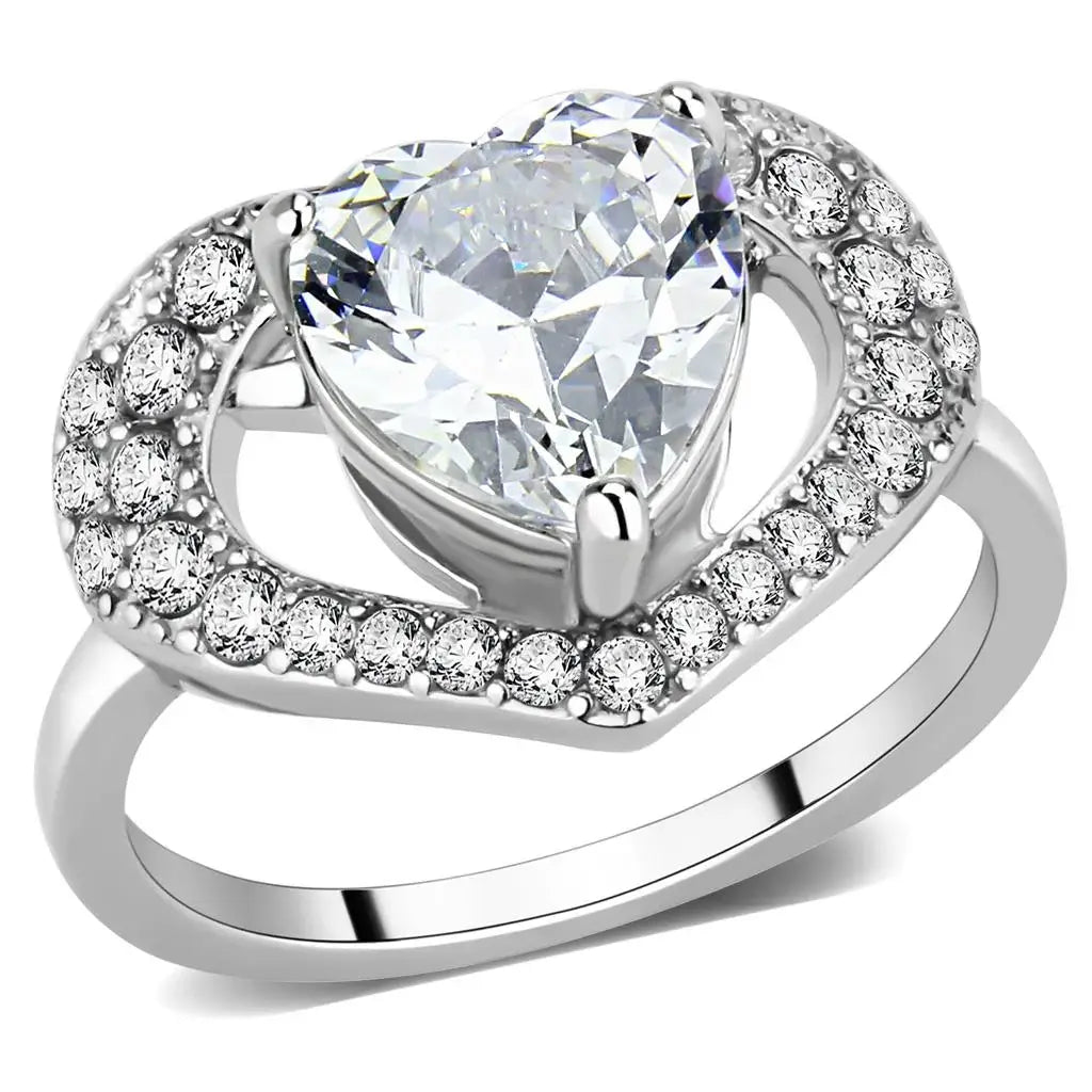 TK3698 - High polished (no plating) Stainless Steel Ring with AAA Grade CZ in Clear - Alamode - Flyclothing LLC