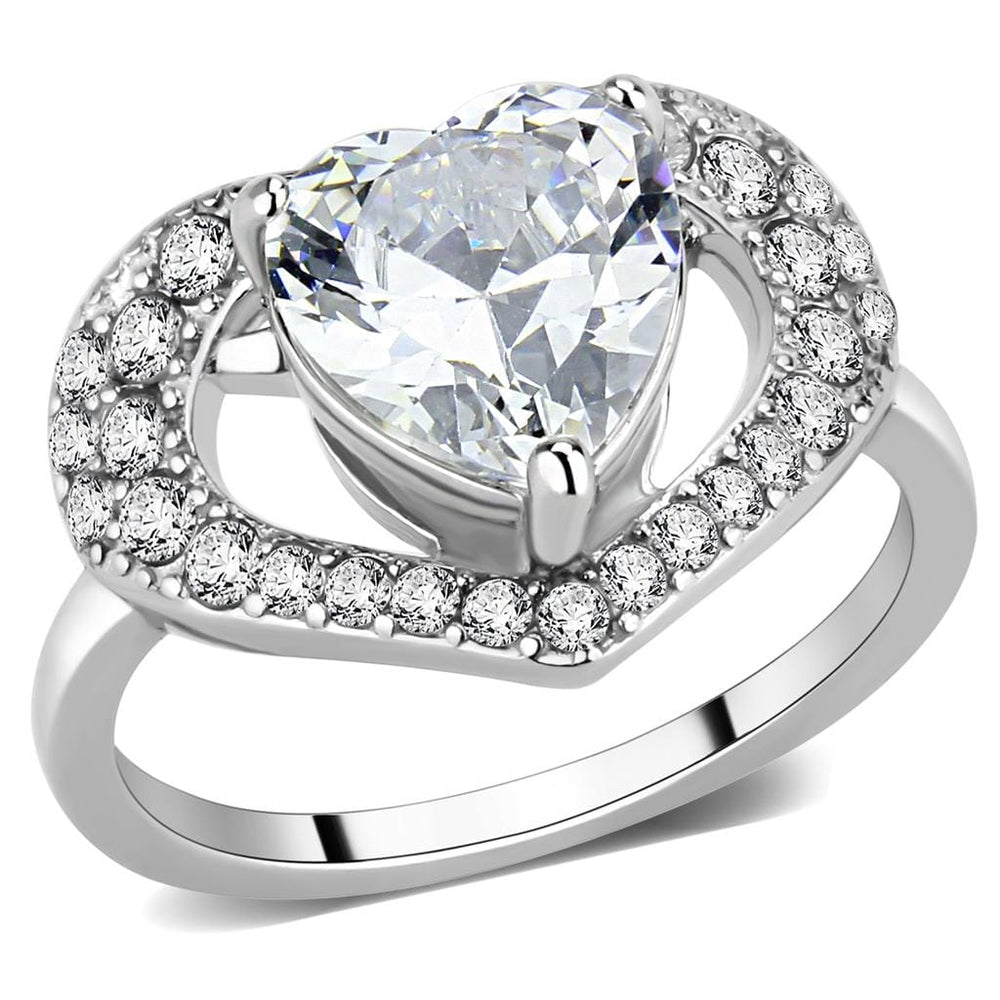 TK3698 - High polished (no plating) Stainless Steel Ring with AAA Grade CZ  in Clear - Alamode