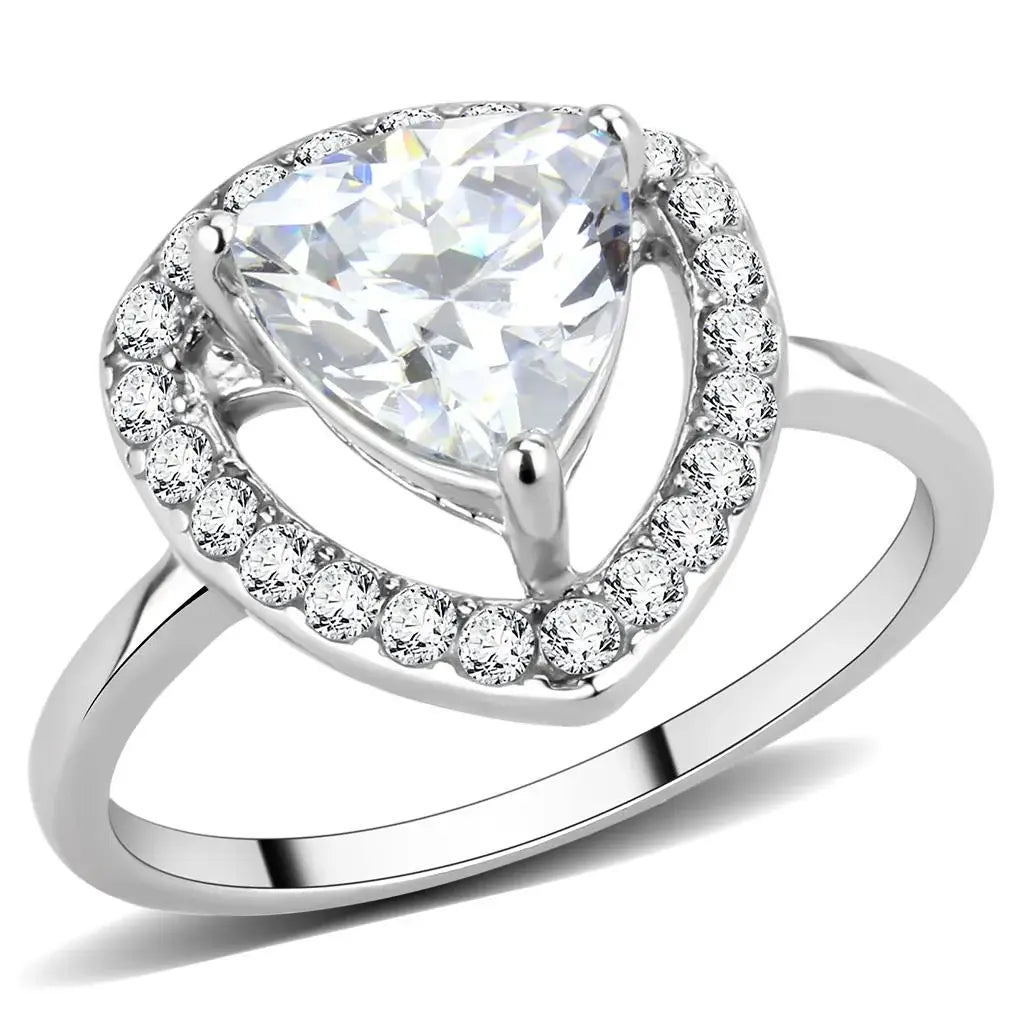 TK3699 - High polished (no plating) Stainless Steel Ring with AAA Grade CZ in Clear - Alamode - Flyclothing LLC