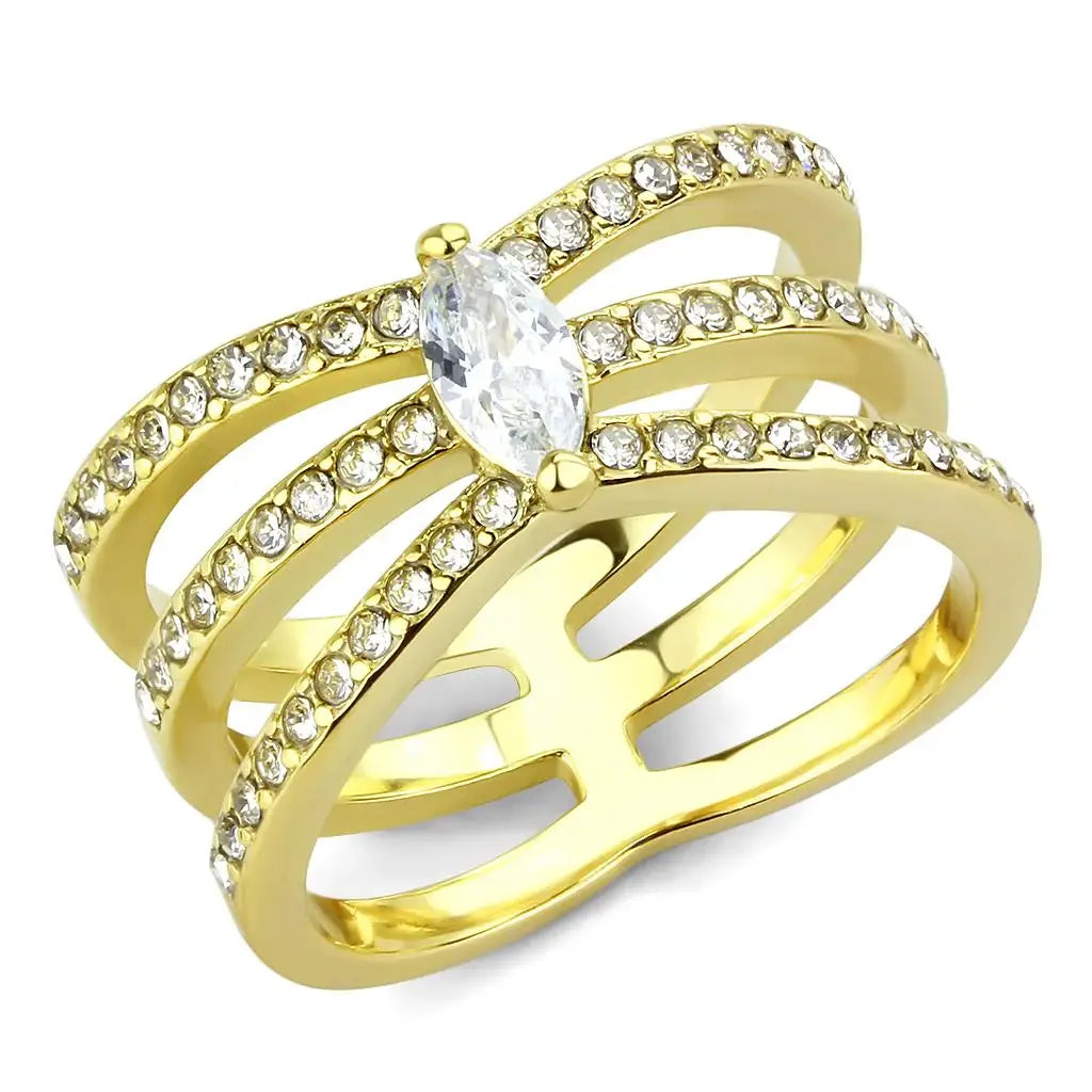 TK3705 - IP Gold(Ion Plating) Stainless Steel Ring with AAA Grade CZ in Clear - Alamode - Flyclothing LLC