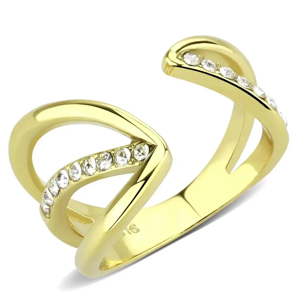 TK3710 - IP Gold(Ion Plating) Stainless Steel Ring with Top Grade Crystal in Clear - Alamode - Flyclothing LLC