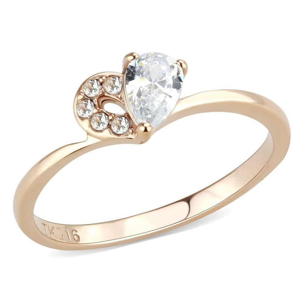 TK3713 - IP Rose Gold(Ion Plating) Stainless Steel Ring with AAA Grade CZ  in Clear - Alamode