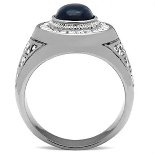 TK371 - High polished (no plating) Stainless Steel Ring with Synthetic Synthetic Glass in Montana - Alamode - Flyclothing LLC