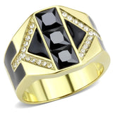 TK3721 - IP Gold(Ion Plating) Stainless Steel Ring with AAA Grade CZ  in Black Diamond - Alamode