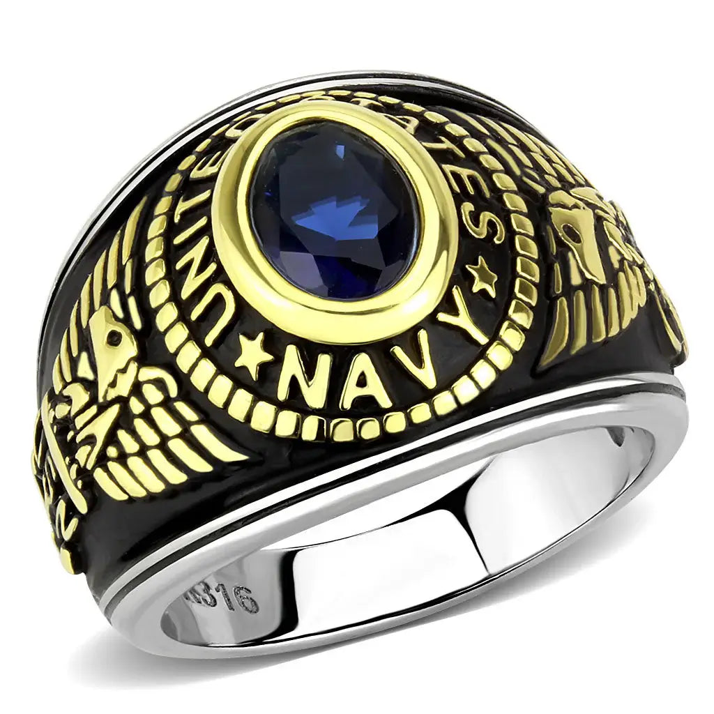 TK3726 - Two-Tone IP Gold (Ion Plating) Stainless Steel Ring with Synthetic Synthetic Glass in Montana - Alamode - Flyclothing LLC
