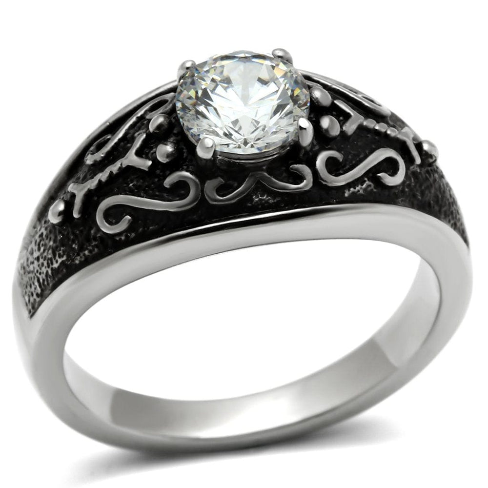 TK373 - High polished (no plating) Stainless Steel Ring with AAA Grade CZ  in Clear - Alamode