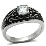 TK373 - High polished (no plating) Stainless Steel Ring with AAA Grade CZ  in Clear - Alamode