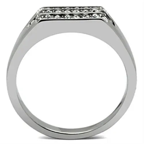 TK375 - High polished (no plating) Stainless Steel Ring with Top Grade Crystal in Clear - Alamode - Flyclothing LLC