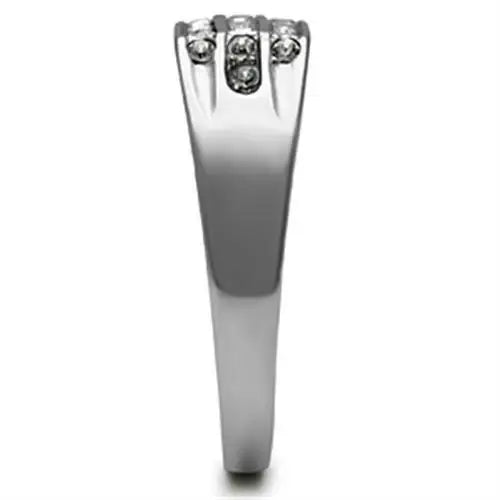 TK375 - High polished (no plating) Stainless Steel Ring with Top Grade Crystal in Clear - Alamode - Flyclothing LLC