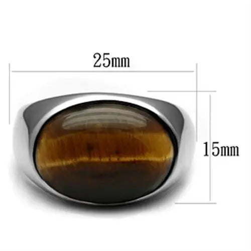 TK378 - High polished (no plating) Stainless Steel Ring with Semi-Precious Tiger Eye in Topaz - Alamode - Flyclothing LLC