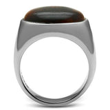 TK378 - High polished (no plating) Stainless Steel Ring with Semi-Precious Tiger Eye in Topaz - Alamode
