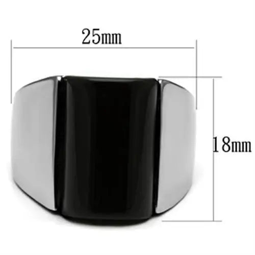 TK379 - High polished (no plating) Stainless Steel Ring with Semi-Precious Onyx in Jet - Alamode - Flyclothing LLC