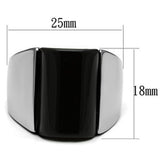 TK379 - High polished (no plating) Stainless Steel Ring with Semi-Precious Onyx in Jet - Alamode