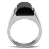 TK379 - High polished (no plating) Stainless Steel Ring with Semi-Precious Onyx in Jet - Alamode - Flyclothing LLC