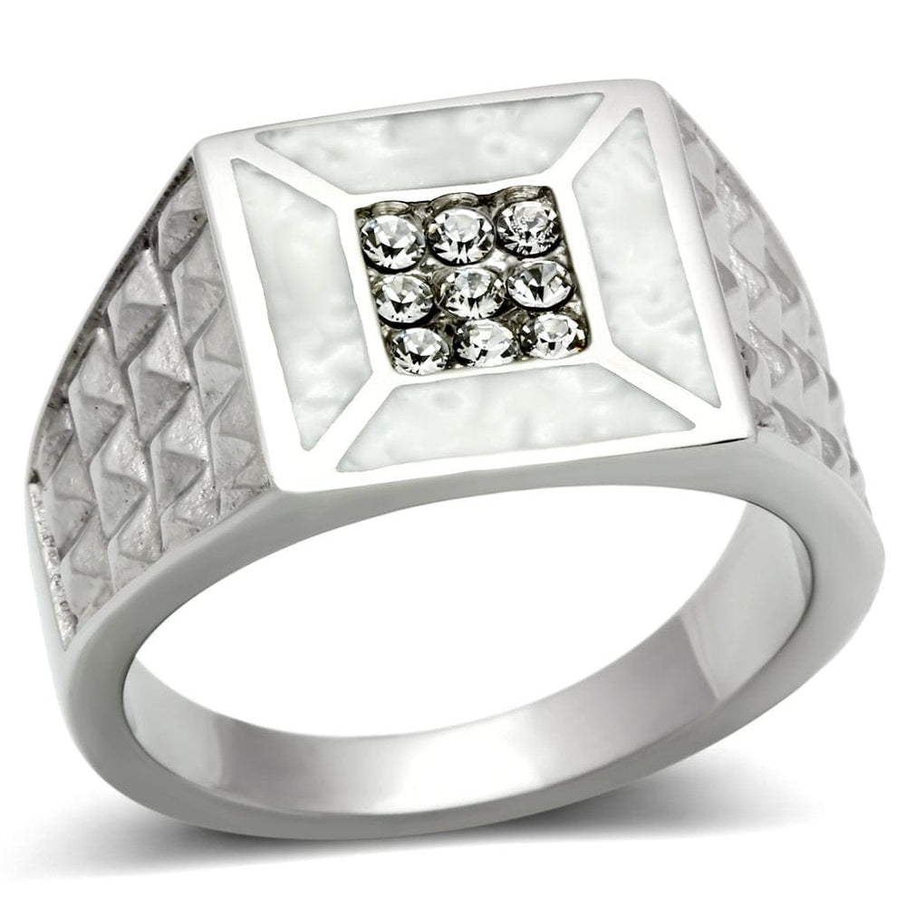 TK385 - High polished (no plating) Stainless Steel Ring with Top Grade Crystal  in Clear - Alamode