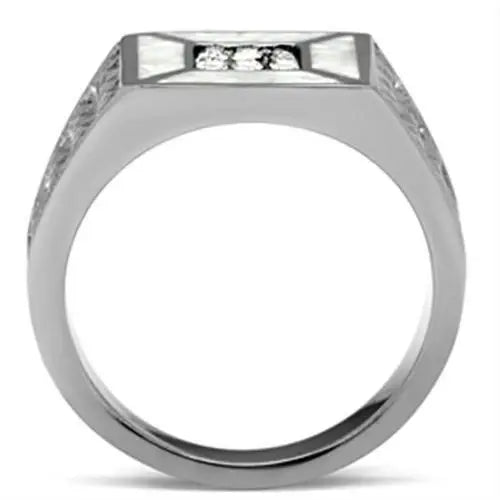 TK385 - High polished (no plating) Stainless Steel Ring with Top Grade Crystal in Clear - Alamode - Flyclothing LLC