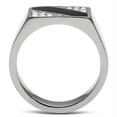 TK387 - High polished (no plating) Stainless Steel Ring with Top Grade Crystal in Clear - Alamode - Flyclothing LLC