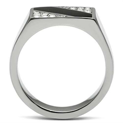TK387 - High polished (no plating) Stainless Steel Ring with Top Grade Crystal in Clear - Alamode - Flyclothing LLC