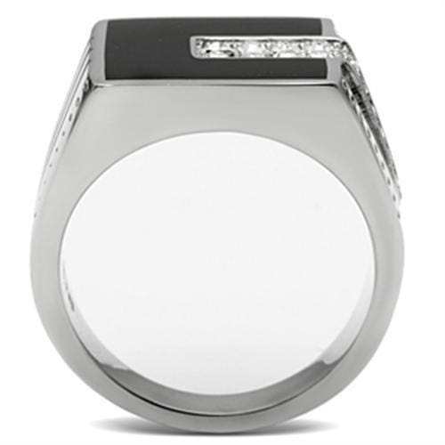 TK388 - High polished (no plating) Stainless Steel Ring with Top Grade Crystal in Clear - Alamode - Flyclothing LLC