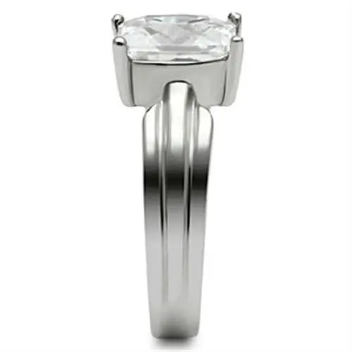 TK391 - High polished (no plating) Stainless Steel Ring with AAA Grade CZ in Clear - Alamode - Flyclothing LLC
