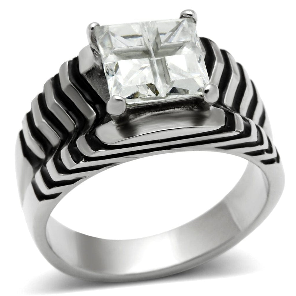 TK393 - High polished (no plating) Stainless Steel Ring with AAA Grade CZ  in Clear - Alamode